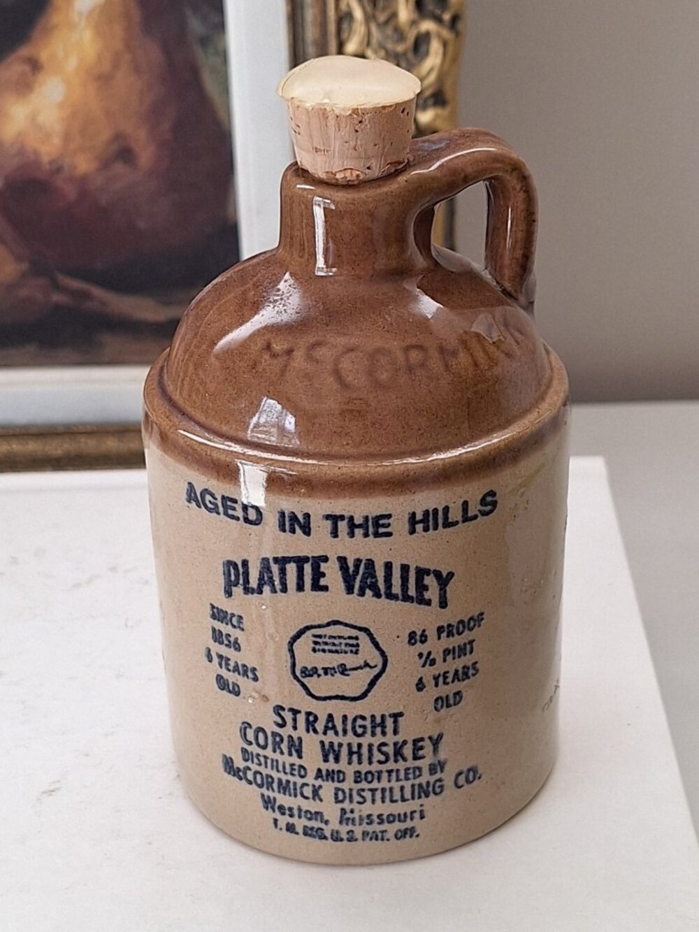 Vintage McCormick whiskey crock small - platte valley beige tan jar